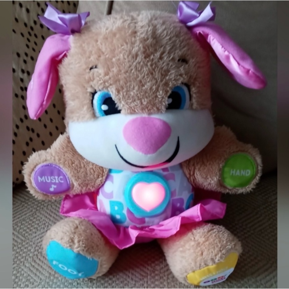Interactive Plush Puppy Toy with Pink and Blue Accents